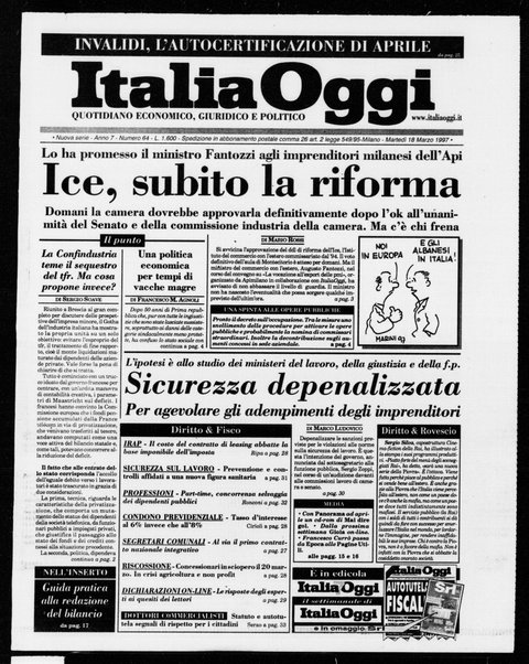 Italia oggi : quotidiano di economia finanza e politica